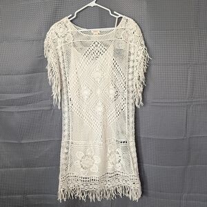 Sundance Cream Crochet Dress with Fringe Size M/L
